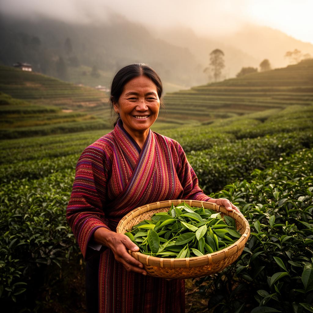 Bhutanese farmer in tea garden